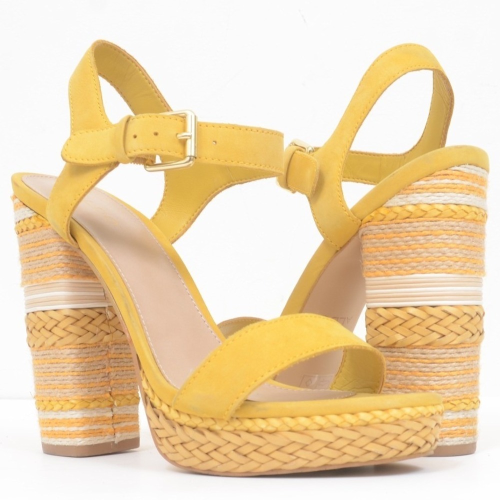 ALDO Huglag Yellow Suede Platform Jute Espadrille Block Heels Sandal Size 8